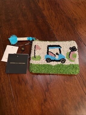 America & Beyond Beaded Golf Cart Wristlet Clutch - White, Blue & Green